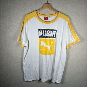 Puma Graphic Shirt Mens XXL White Yellow Y2K Athleisure Casualcore Vintage